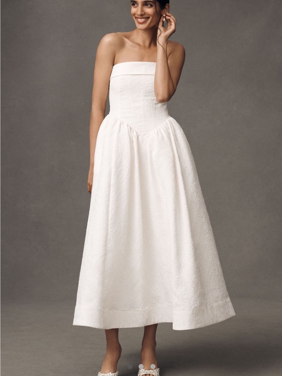 BHLDN Dresses & Skirts - BHLDN Strapless Drop waist fit and flare jacquard maxi dress